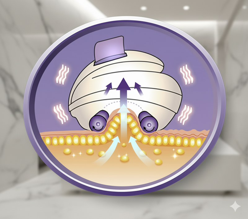 Masajeador anticelulitis 4 en 1 con rodillos, succión, vibración e intensidad regulable.